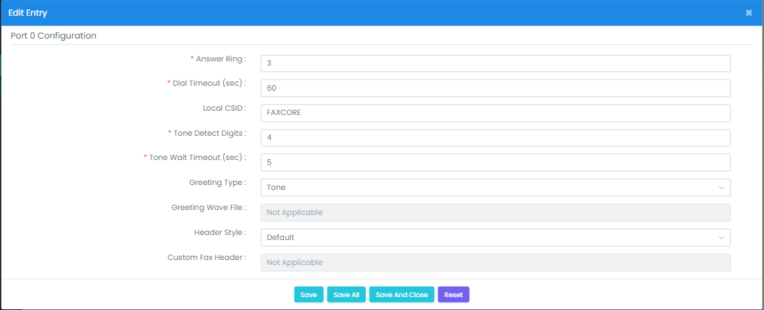 Edit Port Configuration Dialog